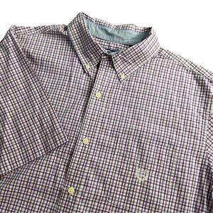 Chaps Easy Care Men's Shirt Size XL Purple Blue Plaid Short Sleeve‎ Button Down